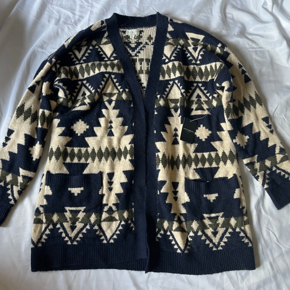 Lucky Brand Aztec Tribal Print Cardigan Size Medium